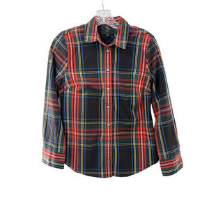J. Crew Women's Plaid Button Down Shirt Size 4 Petite Long Sleeve Cotton Blend